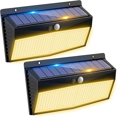 Miniatura 20 de 2 paquetes de 368 luces LED con sensor de movimiento solar para exteriores, luces solares para cercas con 3 modos de iluminación, luces de seguridad