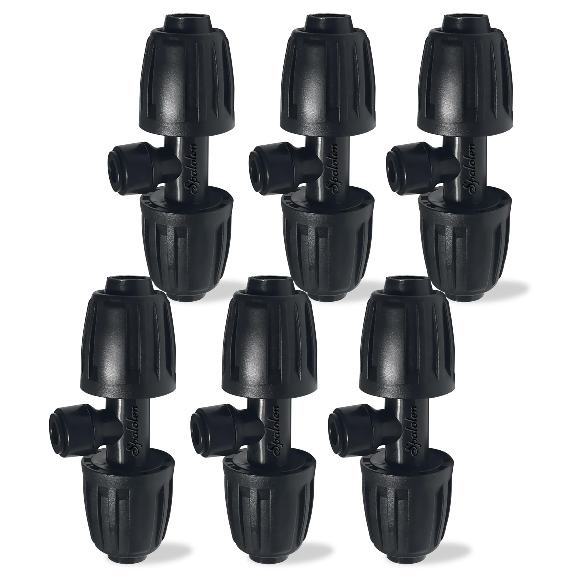 6 Pack 1/2'' to 1/4'' Drip Irrigation Fittings, Push-to-Connect 3 Way Drip Irrigation Part Barbed Tee Connectors, Anti-Leak Locked Splitter Fitting for 1/2" Irrigation Tubing (0.6''-0.67''OD)