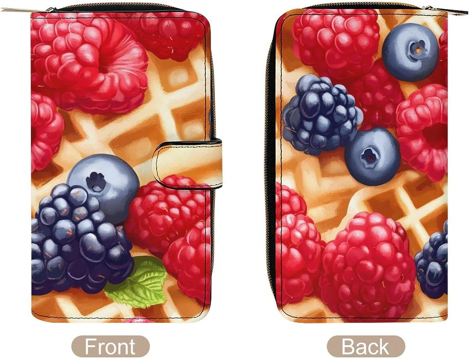 Waffle With Berries Funny Long Slim Bifold Wallet Card Holder Purse with Buckle for Men Women
