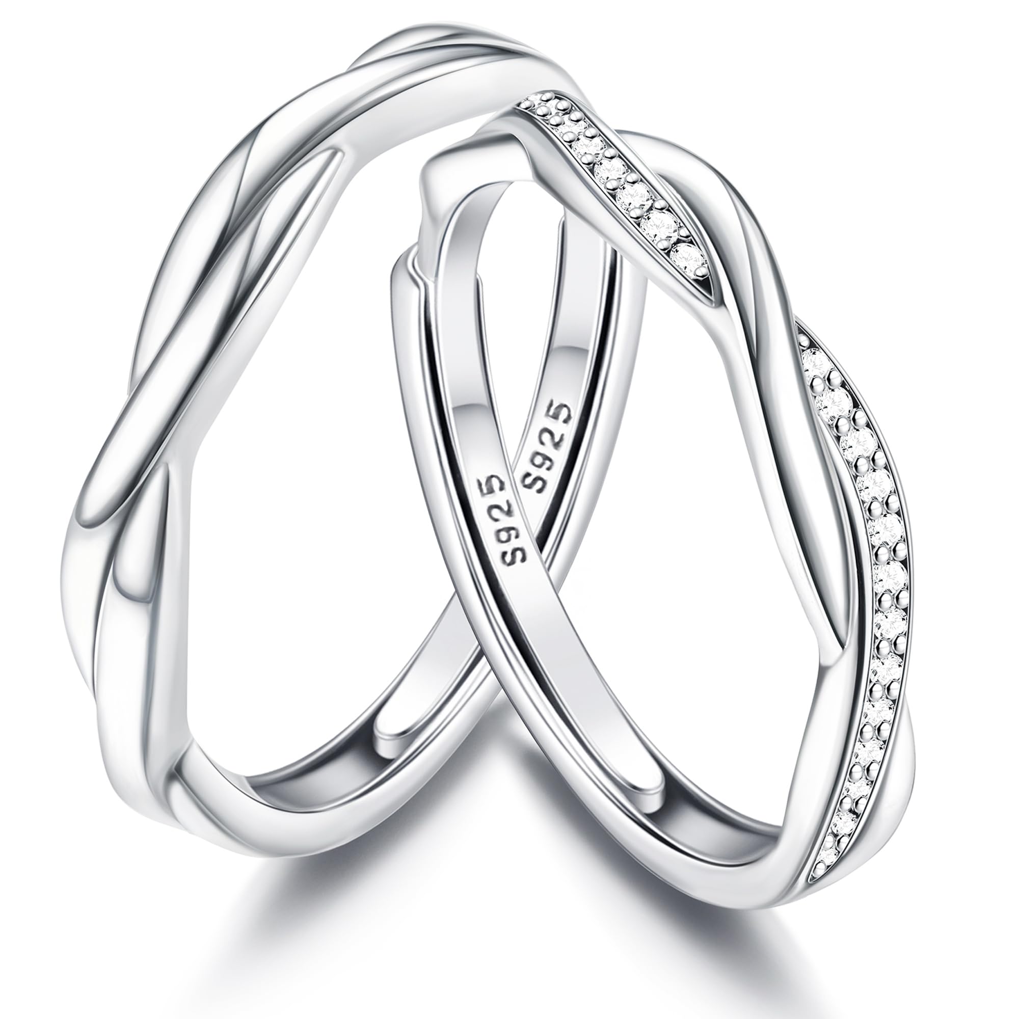 JeweBellaAnillos Mujer Plata de Ley 925 Anillo Ajustable Circonita Anillo Compromiso Promesa Bodas para Mujer Hombre Elegante Anillos Bodas Parejas Alianzas Regalos Aniversario Joyería