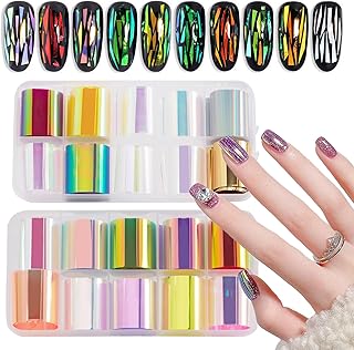 DANNEASY 20 Rolls Laser Aurora Glass Paper Nail Art Sticker 3D Holographic Aurora Glass Reflective Mirror Shard Effect Rainbow Thin Iridescent Cellophane Films Foil Nail Wraps for Women Nail Art