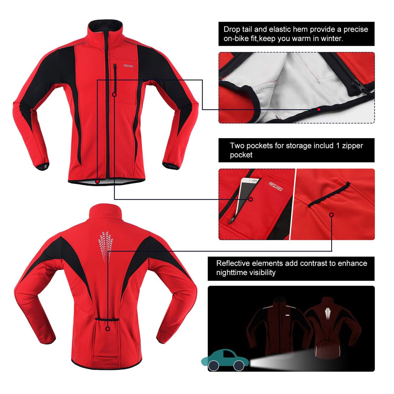 Chaqueta de ciclismo para hombre, impermeable, cortavientos, chaqueta softshell de invierno, térmica, transpirable, reflectante, chaqueta de ciclismo para otoño e invierno, deportes al aire libre