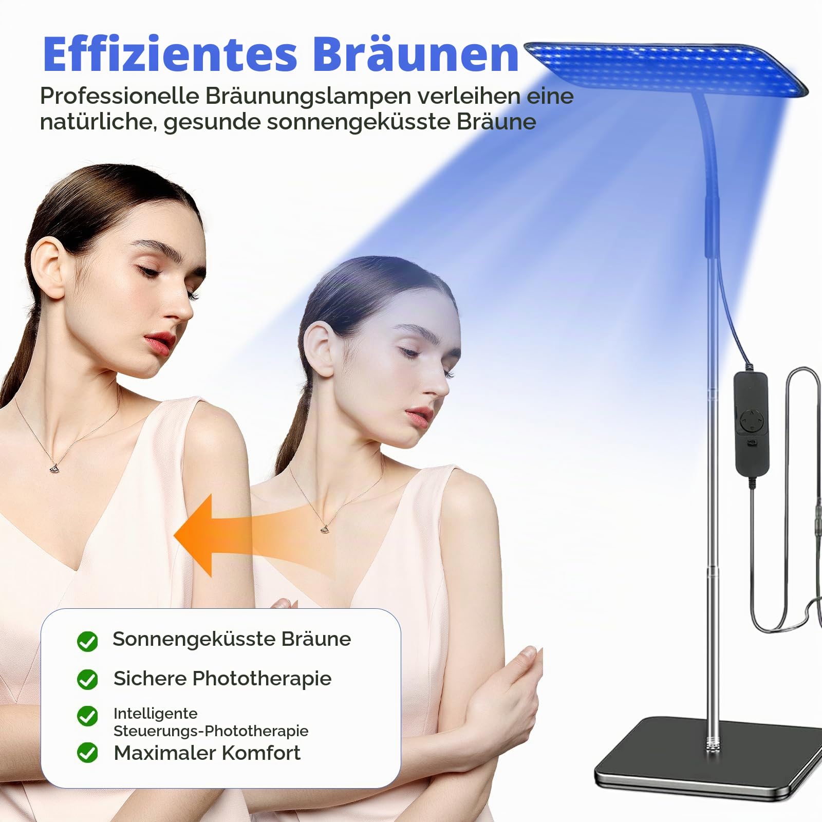 Solarium Für Zuhause,460NM&490NM Bräunungslampe mit solarium brille,25WBlaues Licht Bräunungslicht Solarium,Verstellbarem Metallständer & Timer,Gesichtsbräuner mit 126 Stück LEDs für den Heimgebrauch