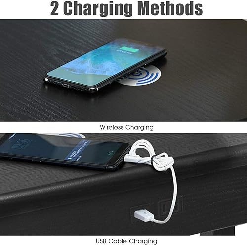 Miniatura 5 de Costzon Lámpara de pie, lámpara de brazo oscilante con pantalla integrada, mesa auxiliar incluye 2 puertos USB (pantalla blanca)