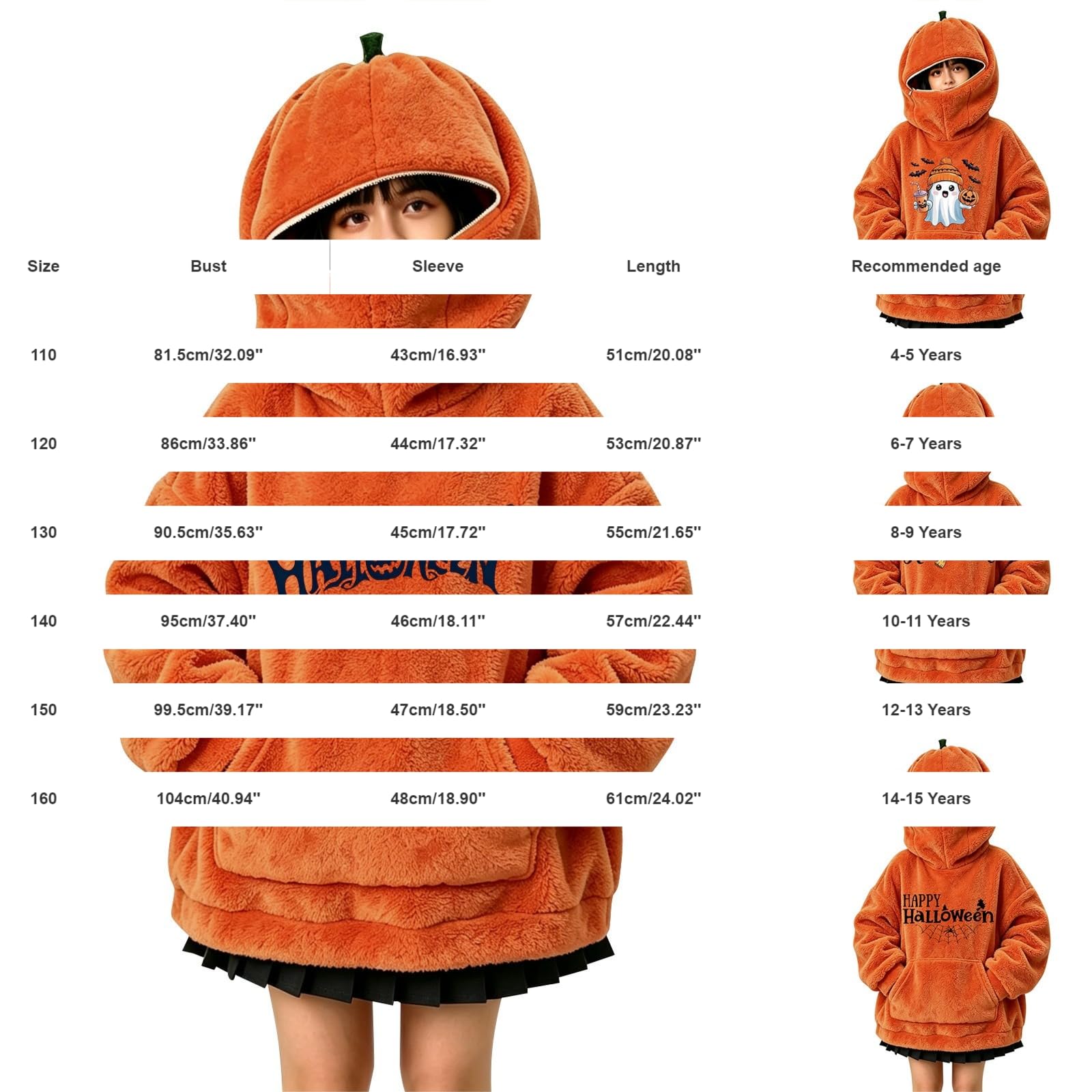 Sudadera con capucha de calabaza de Halloween para niñas