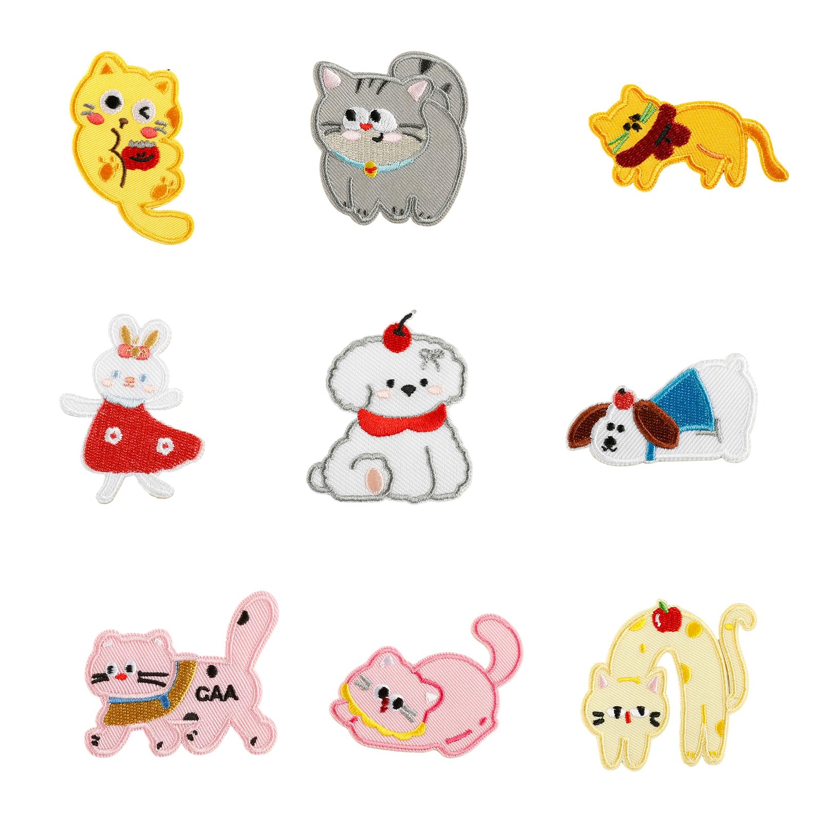 Xjdzineq 9 Pcs Cartoon Cats Applique Patches Rabbits Iron on Dogs Embroidered Repair Sew on
