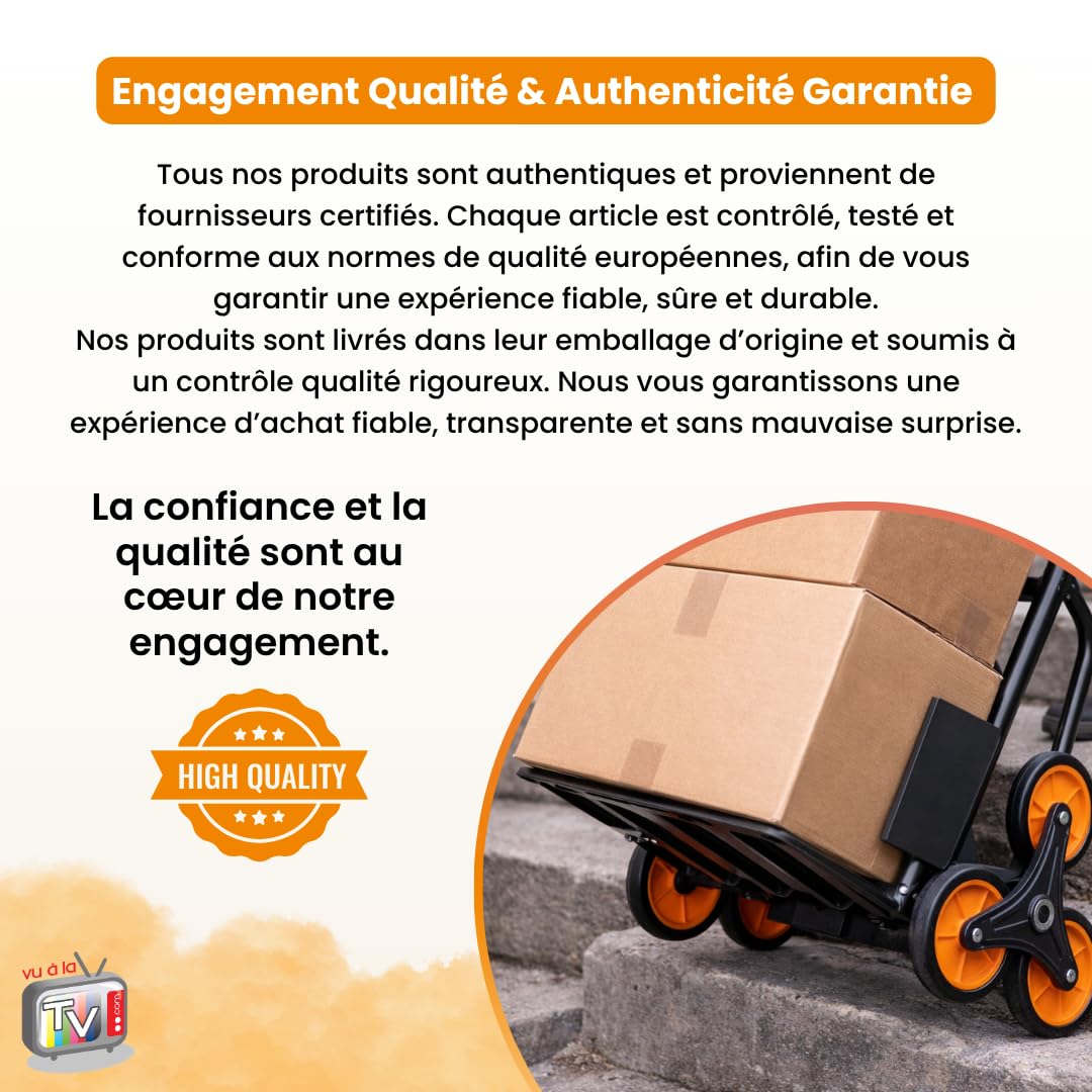 Venteo | Chariot Pliable Monte Escalier | Diable de Transport avec Plateforme Antidérapante | Diable Pliant à Roues Triples | Forte Capacité de Charge et Rangement Optimisé | Colis de Déménagement
