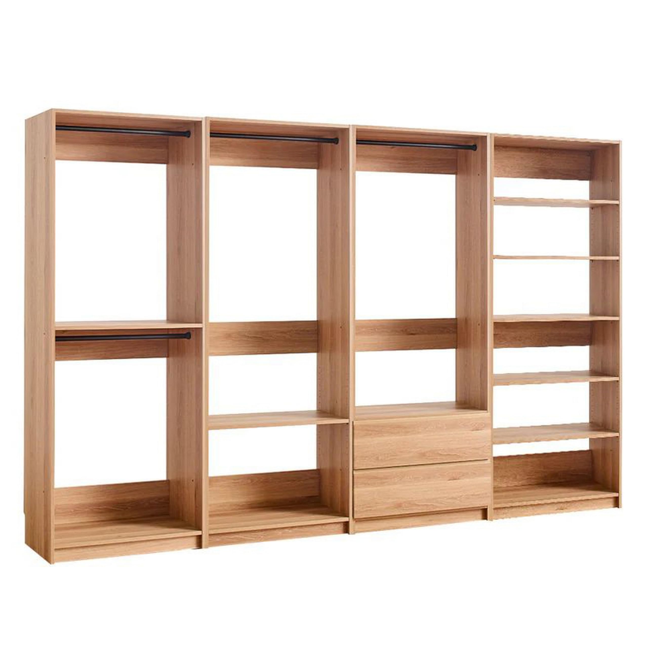 Benjara Dee Modular Freestanding Closet System, 4 Hanging Rods, 6 Shelves, Brown and Black