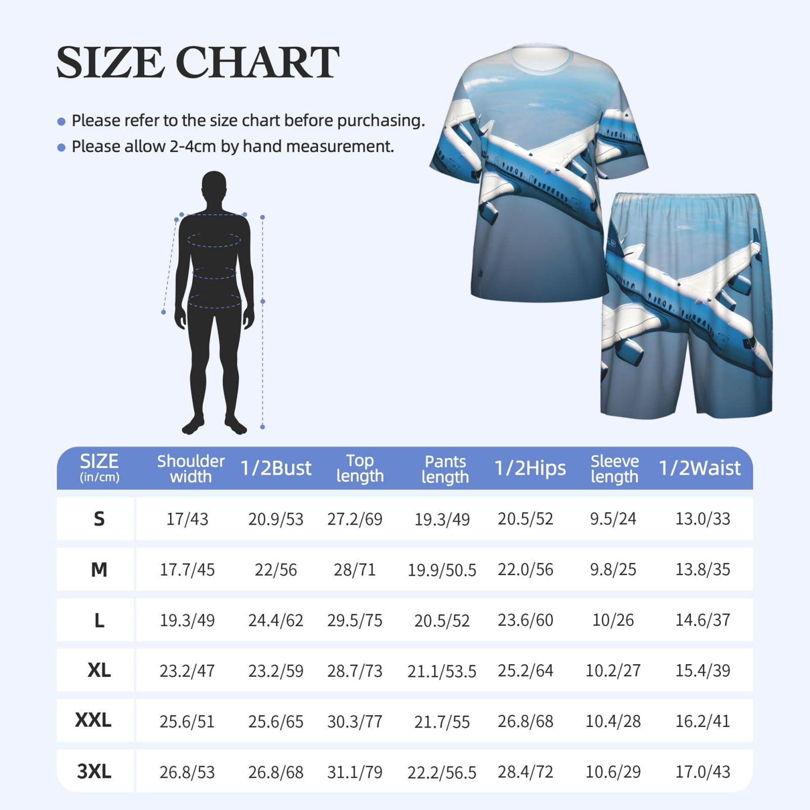 Conjunto de pijama clásico con estampado de aviones para hombre, pantalones cortos de pijama suaves para hombre, perfecto para las noches de verano