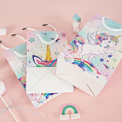 Miniatura 6 de WERNNSAI 16 bolsas de regalo de unicornio  Suministros de fiesta de unicornio arco iris bolsas de regalos para niñas y niños, bolsa de cumpleaños de
