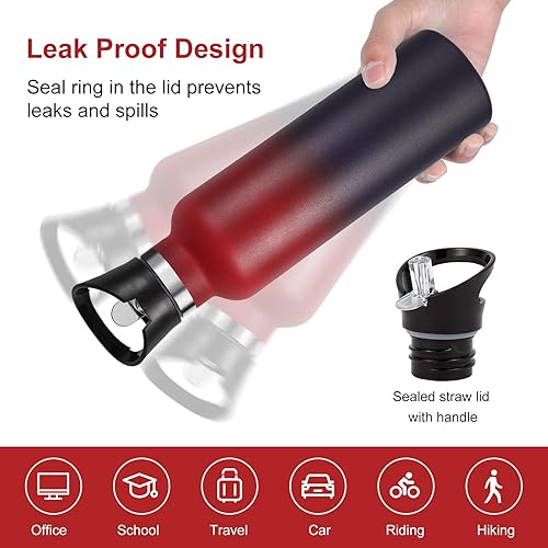 Miniatura 5 de Neihepal Botellas de agua de acero inoxidable de color degradado, botella de viaje de doble pared con aislamiento al vacío de 24 onzas con tapa de