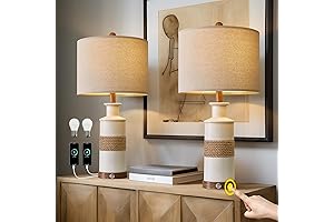 Lushue Dimmable Touch Control Boho Nightstand Lamp with USB A+C Ports