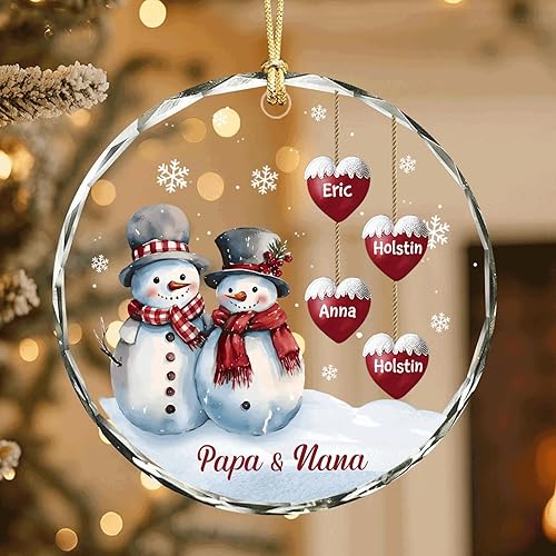 Miniatura 4 de DILYPOD Adorno de Navidad personalizado para abuelos 2025, adorno de muñeco de nieve personalizado de papá y nana con nombres de nietos, adorno de