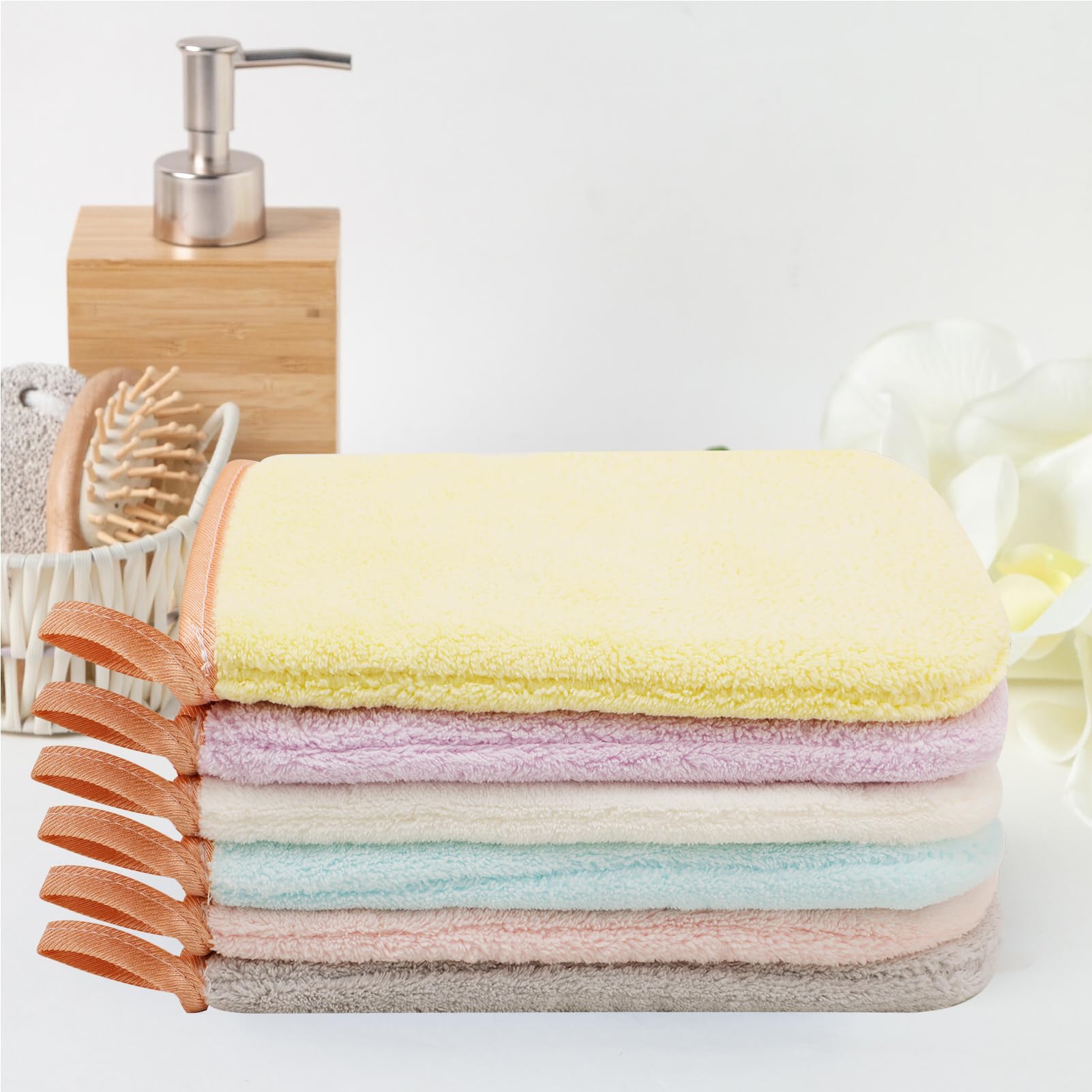 6 Piezas Manoplas Baño Toallas Baño Toalla Facial Toalla Cara Toalla Microfibra Toallas Lavabo Esponja Bebe Recien Nacido Toalla Desmaquillante Reutilizable Limpieza Facial 15x21cm Franela-D