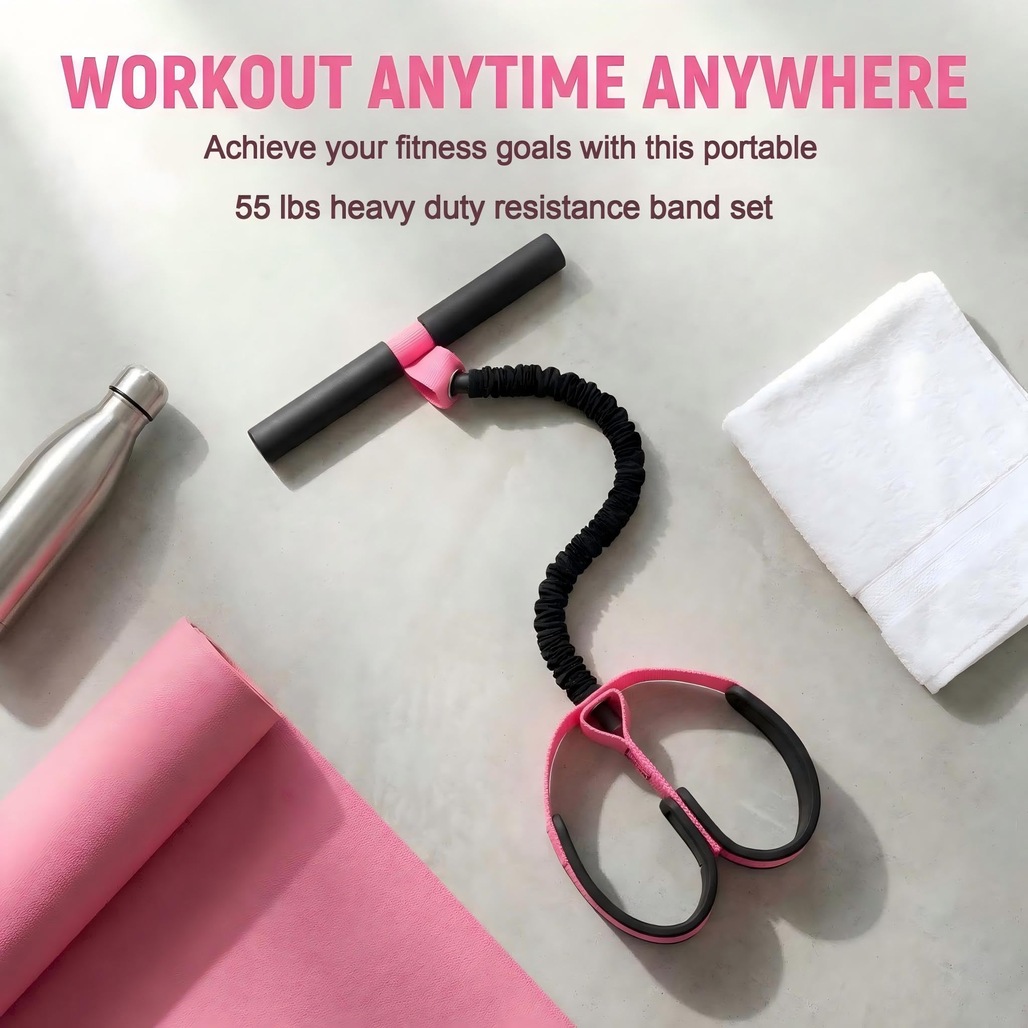 Banda de ejercicio de resistencia con asas para terapia física, entrenamiento de fuerza, tonificación muscular, yoga, pilates, con anclaje de puerta y bolsa de almacenamiento. (morado)