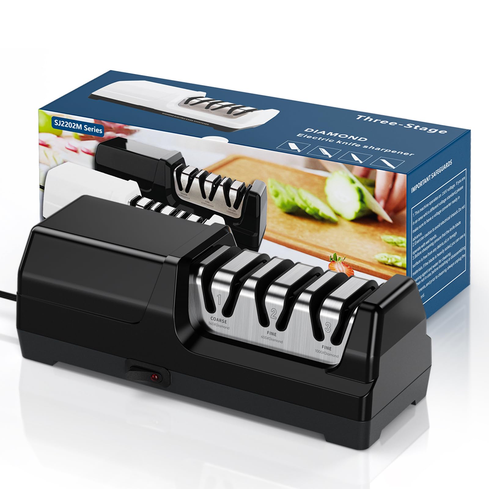 Afilador de Cuchillos Eléctrico Profesional con 3 Niveles, ángulos de afilado perfectos para hojas de 20°, para afilar y pulir, para cocina, caza, uso profesional y cuchillos de hoja dentada