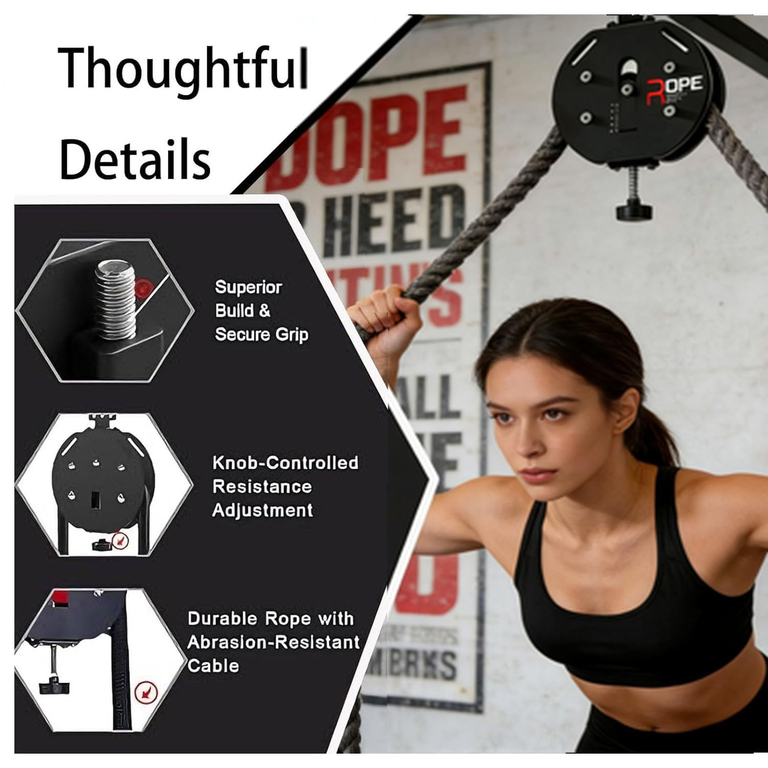 Entrenador de Cuerda Sin Fin MáQuina de Poleas para Gimnasio Cuerda de Cerrado MáQuina Poleas con Resistencia Ajustable Ejercicios Brazos y Espalda Equipo de Entrenamiento FíSico