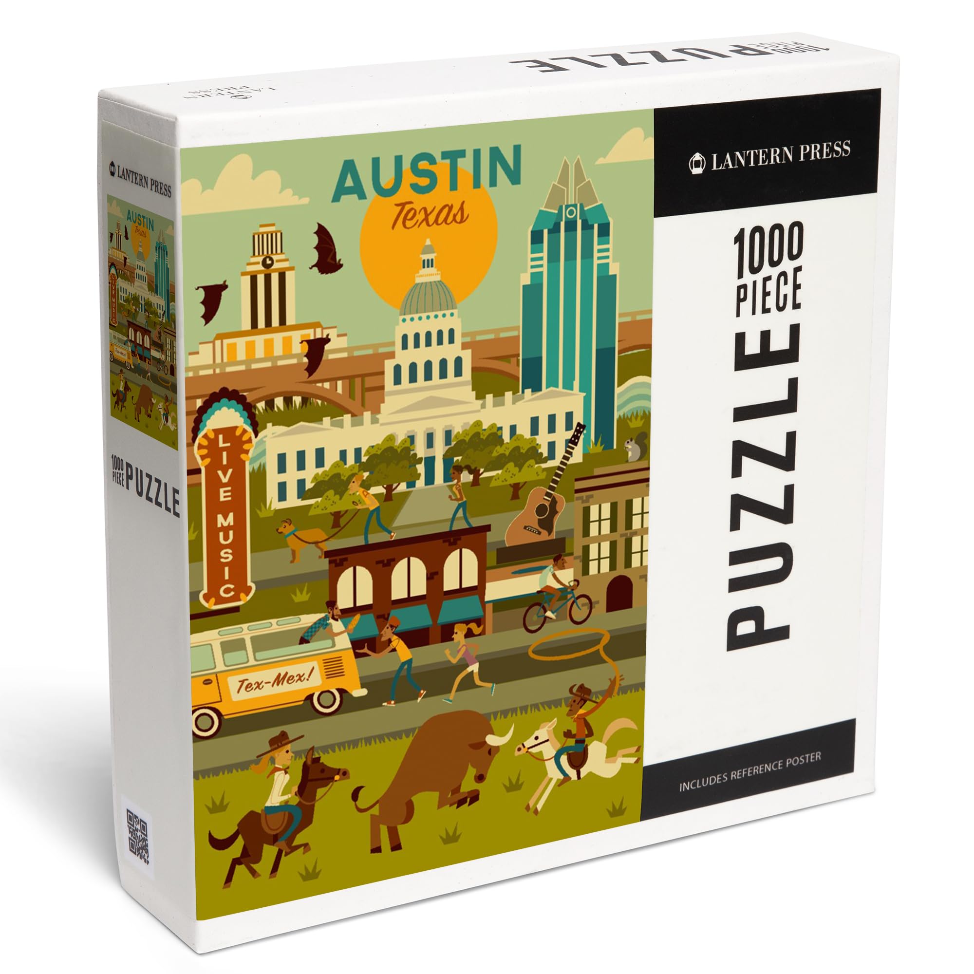 Austin Texas Puzzle per adulti 1000 pezzi disegnato a mano Austin Cityscape Jigsaw puzzle, musica e cultura Texas, puzzle di viaggio Downtown Austin, poster di riferimento incluso, prodotto negli