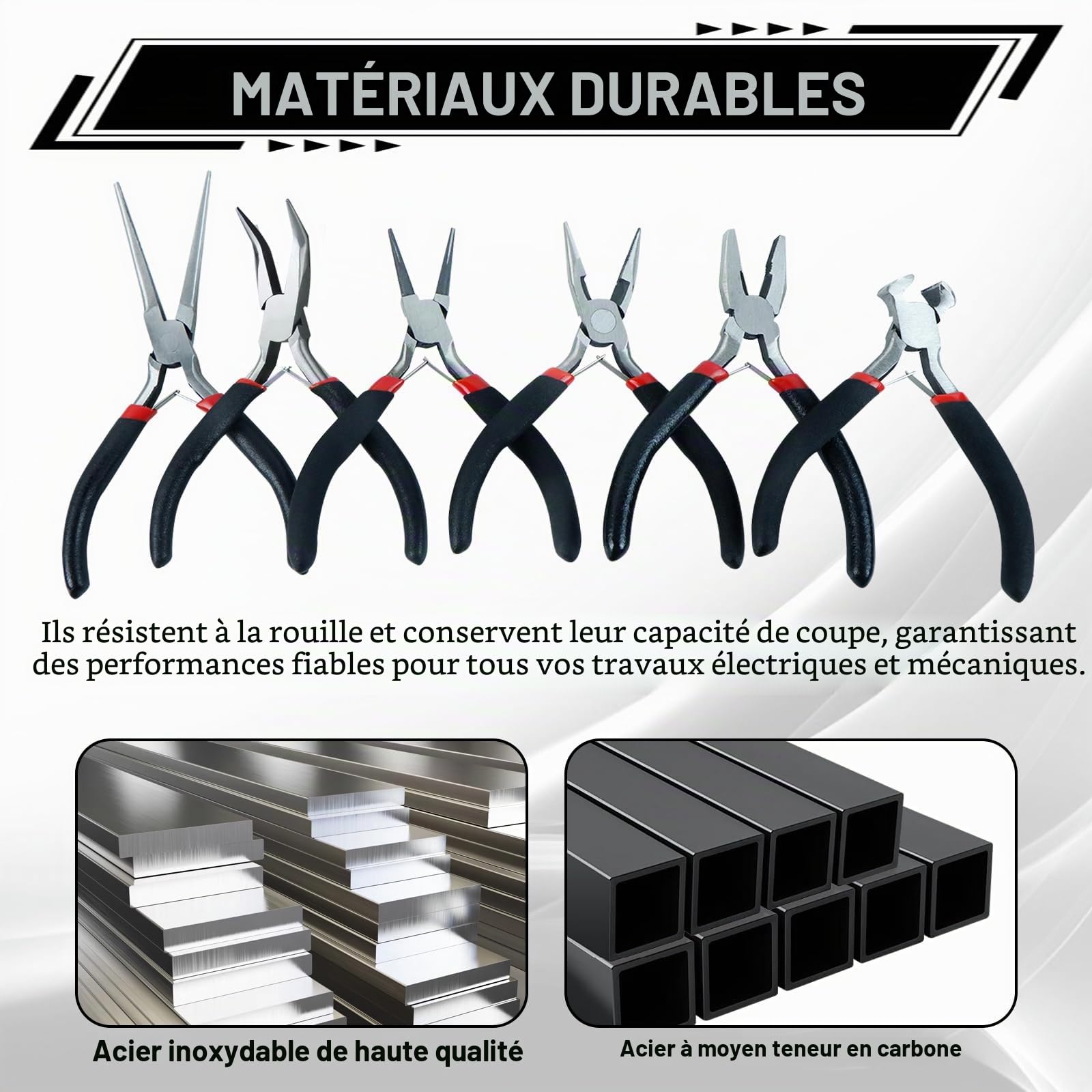 6 pièces mini set de pinces avec sac, contient des pinces pointues et rondes, arc et fil d'acier, pour bricoleurs et enseignants