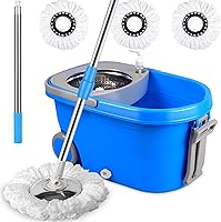 Vista 8 de Juego de trapeador y cubo 360, cubo de trapeador con escurridor giratorio, cabezales de repuesto de microfibra para 3 trapeadores, trapeadores