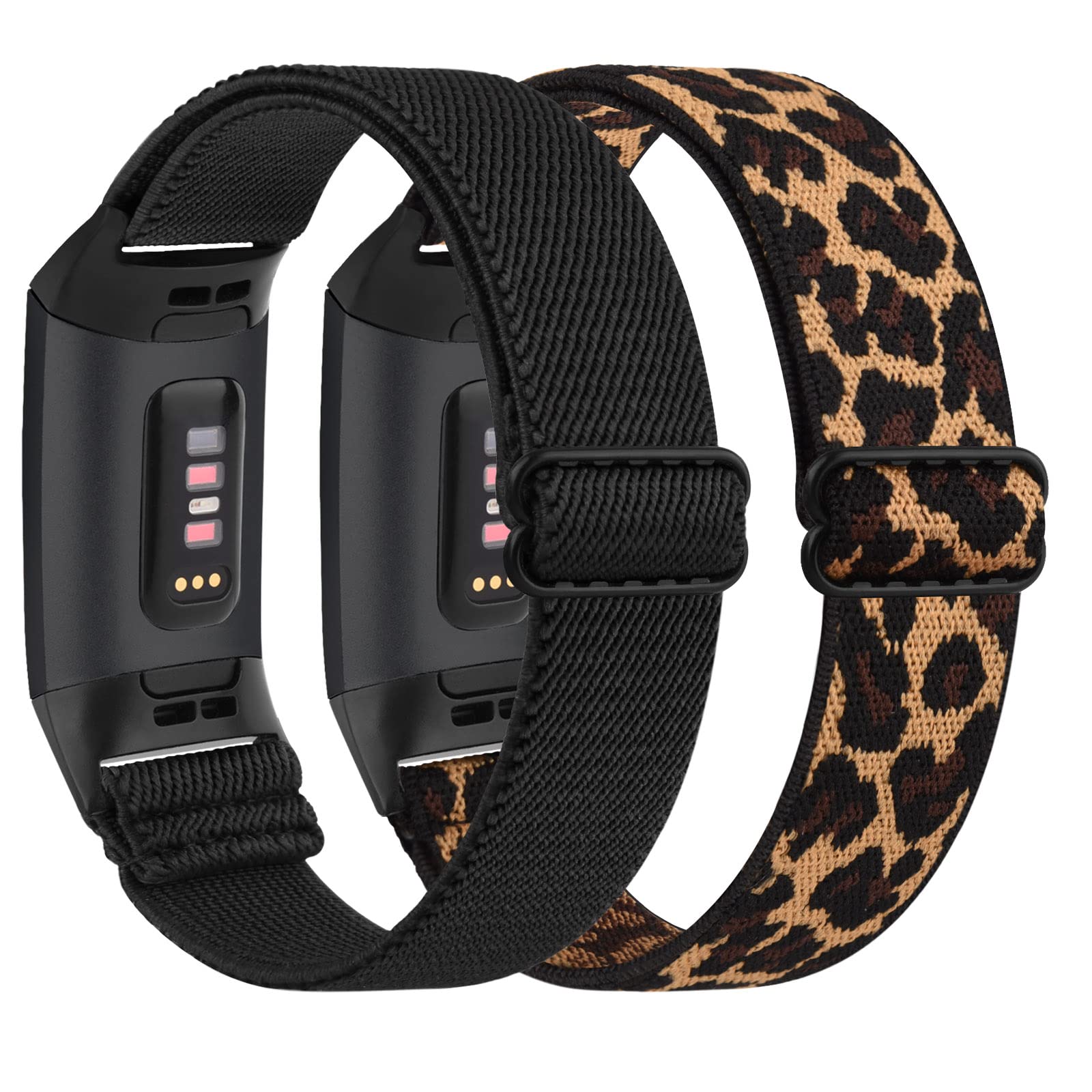 AMCC 2 Pack Stretchy Straps Compatible with Fitbit Charge 3 Strap/Charge 4 Strap, Soft Adjustable Elastic Replacement with Stylish Pattern, Nylon Woven Sport Wristband for Women Men