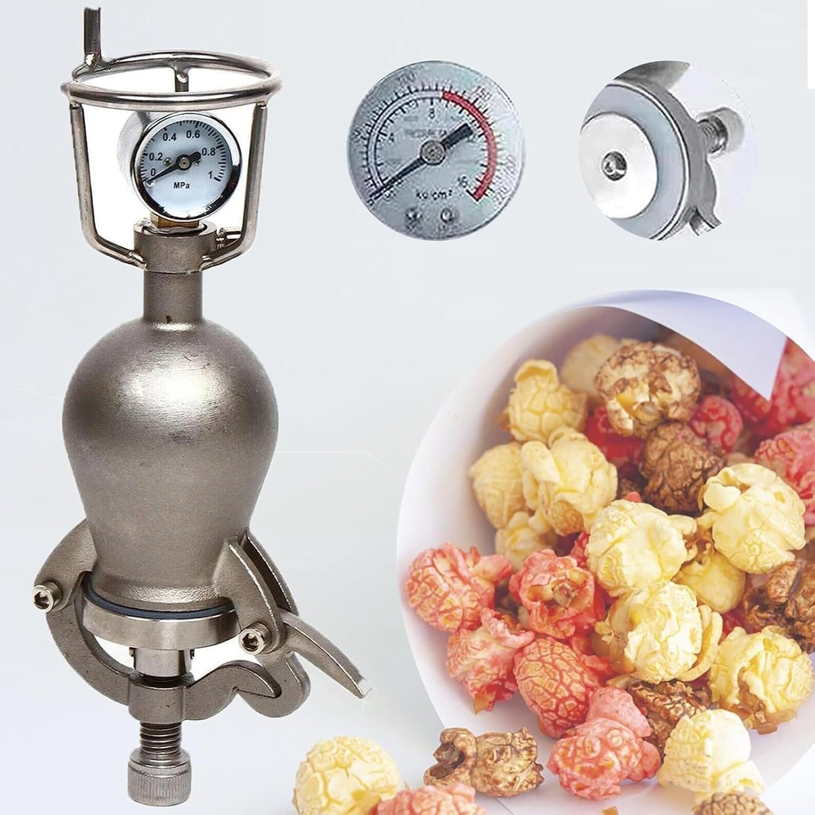 Macchina Riso Soffiato, Macchina per Popcorn Manuale, Piccola in Acciaio Inossidabile 304 Amplificatore di Grano, Mini Pentola per Popcorn Vecchio Stile(260ml)
