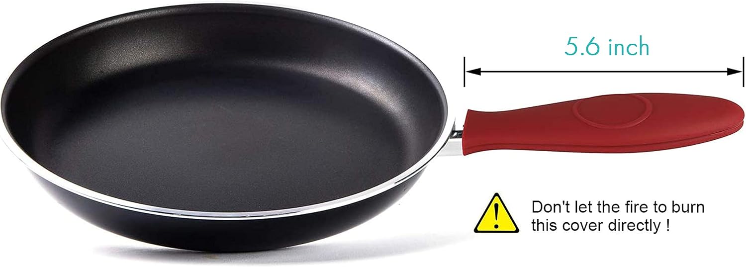 Magnitudo 4psc Silicone Hot Handle Holder, 4 Pack Premium Cast Iron Handle Cover, Heat Protecting Silicone Handle Set for Frying Pan Griddle Kettle 2 Colors (Red & Black)