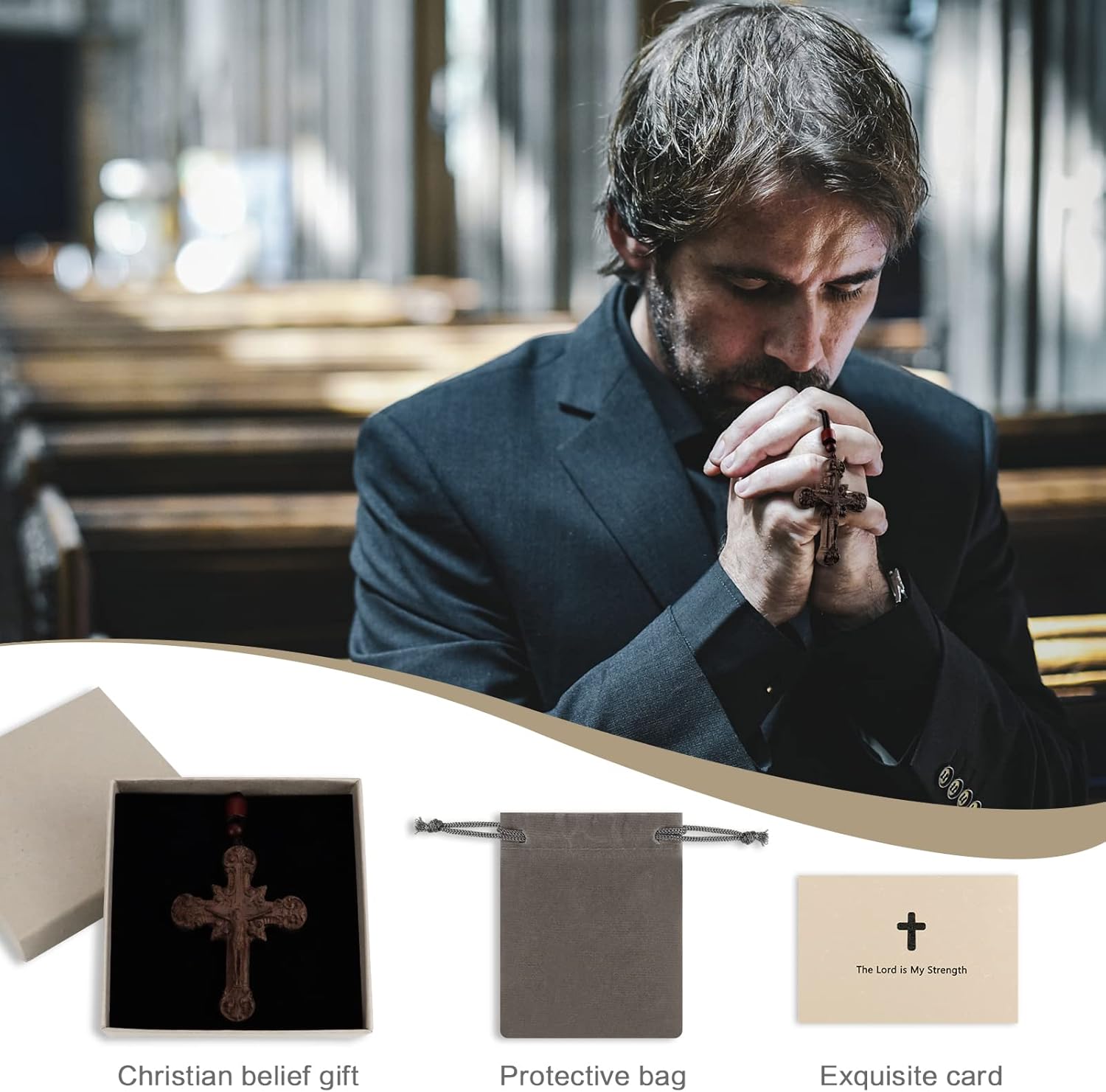 Cross Necklace for Men,Handmade Wood Cross Necklace, Cross for Car Mirror,Gift for Him-Adjustable Length Cross Necklace,Wooden Cross Necklace-More Comfortable - Image 2