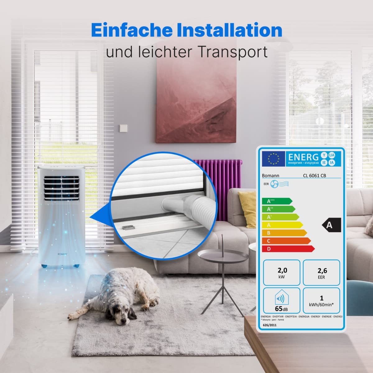 Bomann® Klimaanlage | mobiles Klimagerät leise 7.000 BTU Kühlleistung | mit Fernbedienung | 3in1 zum Kühlen, Entfeuchten und Ventilieren | Mobile Klimaanlage mit Abluftschlauch und Timer | CL 6061 CB