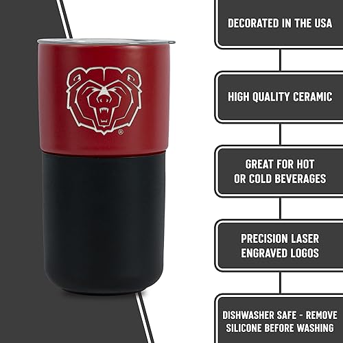 Miniatura 346 de Rico Industries NCAA Miami of Ohio Redhawks - Vaso de cerámica de 16 onzas con agarre de silicona, grabado láser profundo, diseño de color negro