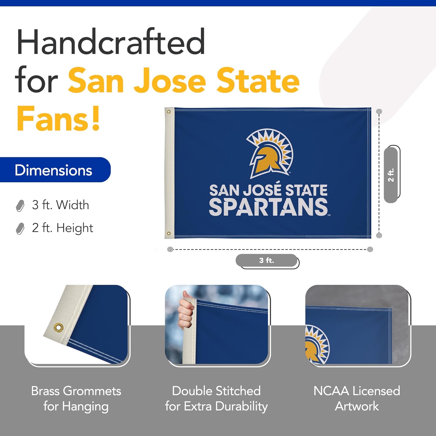 San Jose State Spartans College Sports Printed Flag - NCAA Licensed (Blue, Yellow, White, 2' x 3')