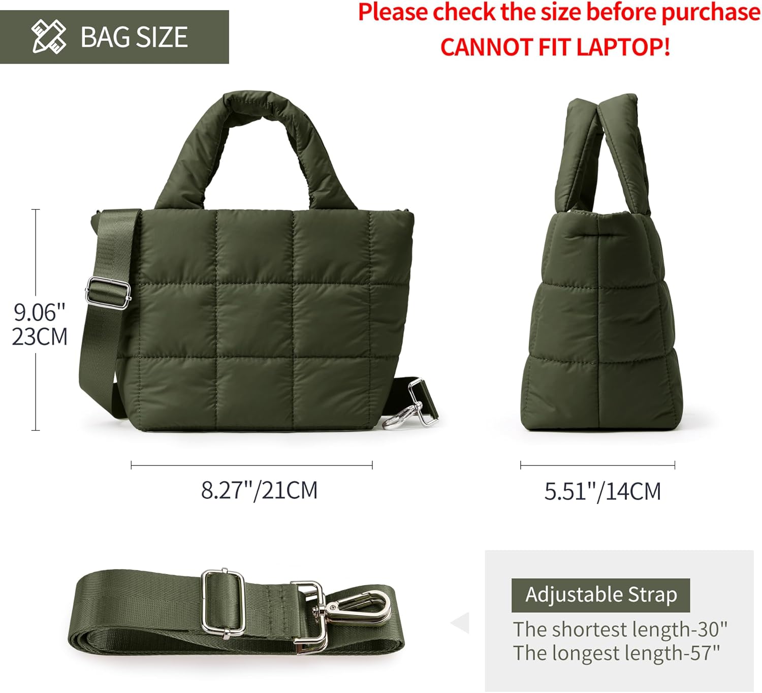 KALIDI Quilted Tote Bag Small Puffer Crossbody Bag for Women Lightweight Nylon Puffy Shoulder Handbag with Adjustable Strap - Image 4