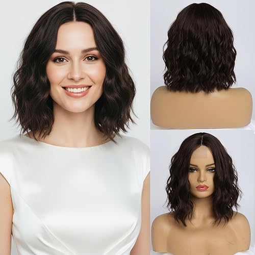 Short Dark Brown Wigs for Womens Wavy Ladies Shoulder Length