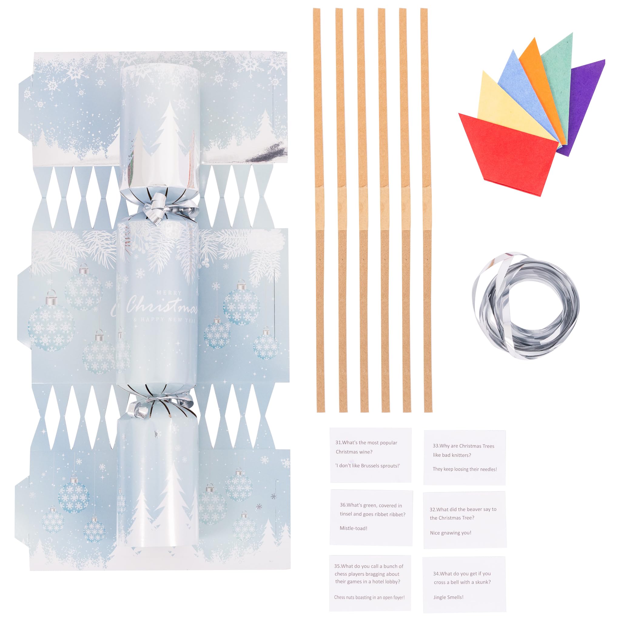 Evelay Blue Forest Make Your Own Christmas Cracker Kit - Pack Of 6 Festive Diy Crackers With Hats, Jokes & Ribbons - Personalise Your Own Fillers - Fun Xmas Craft Activity (Blue Forest)