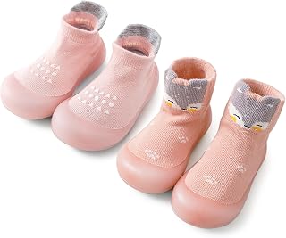 2 Pairs Baby Sock Shoes Boys Girls Non Slip Soft Rubber Sole Sneakers Toddler Infant Slip On Slippers First Walking Shoes