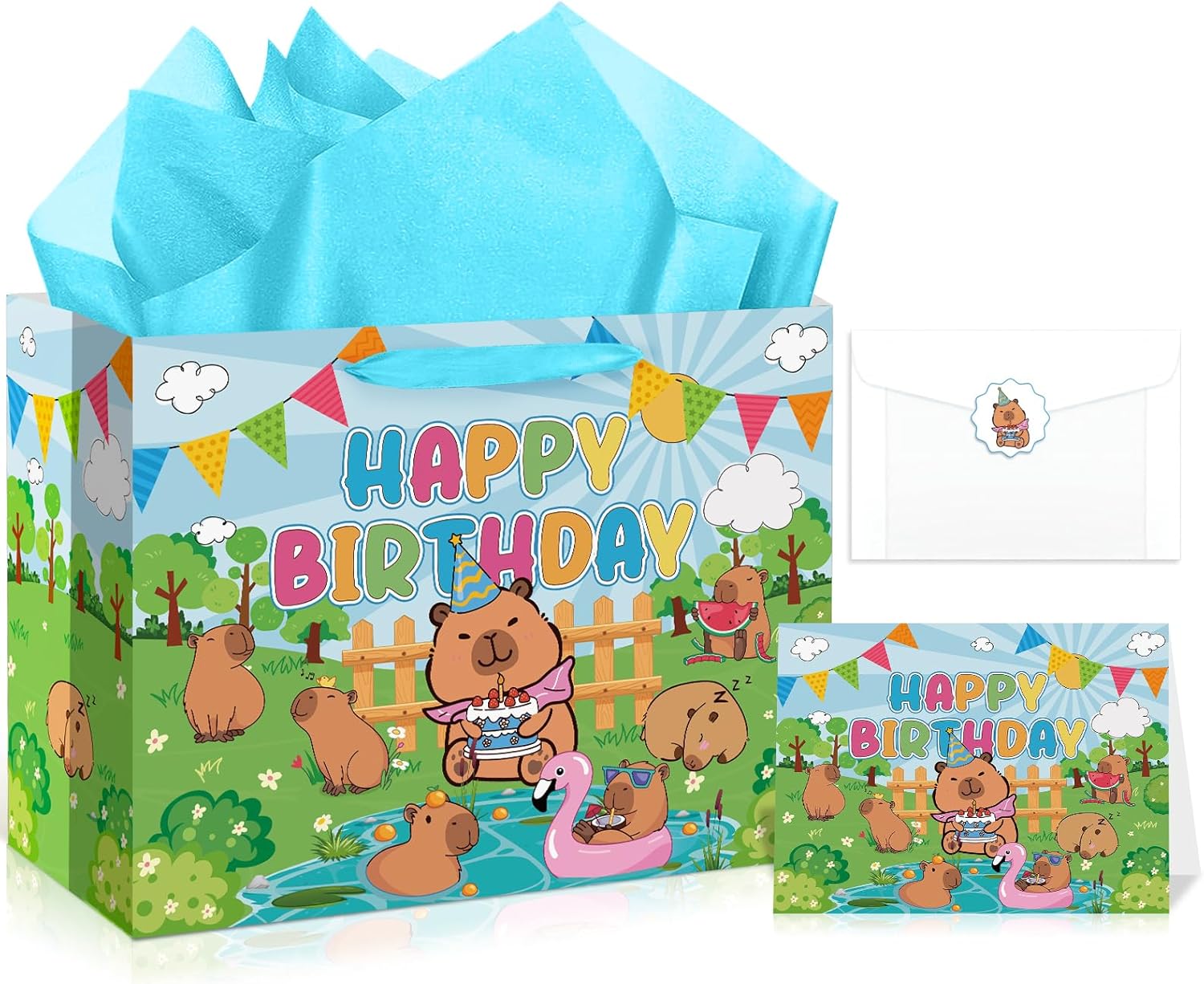 Capybara Gift Bag Capybara Birthday Bag with Wrapping Paper