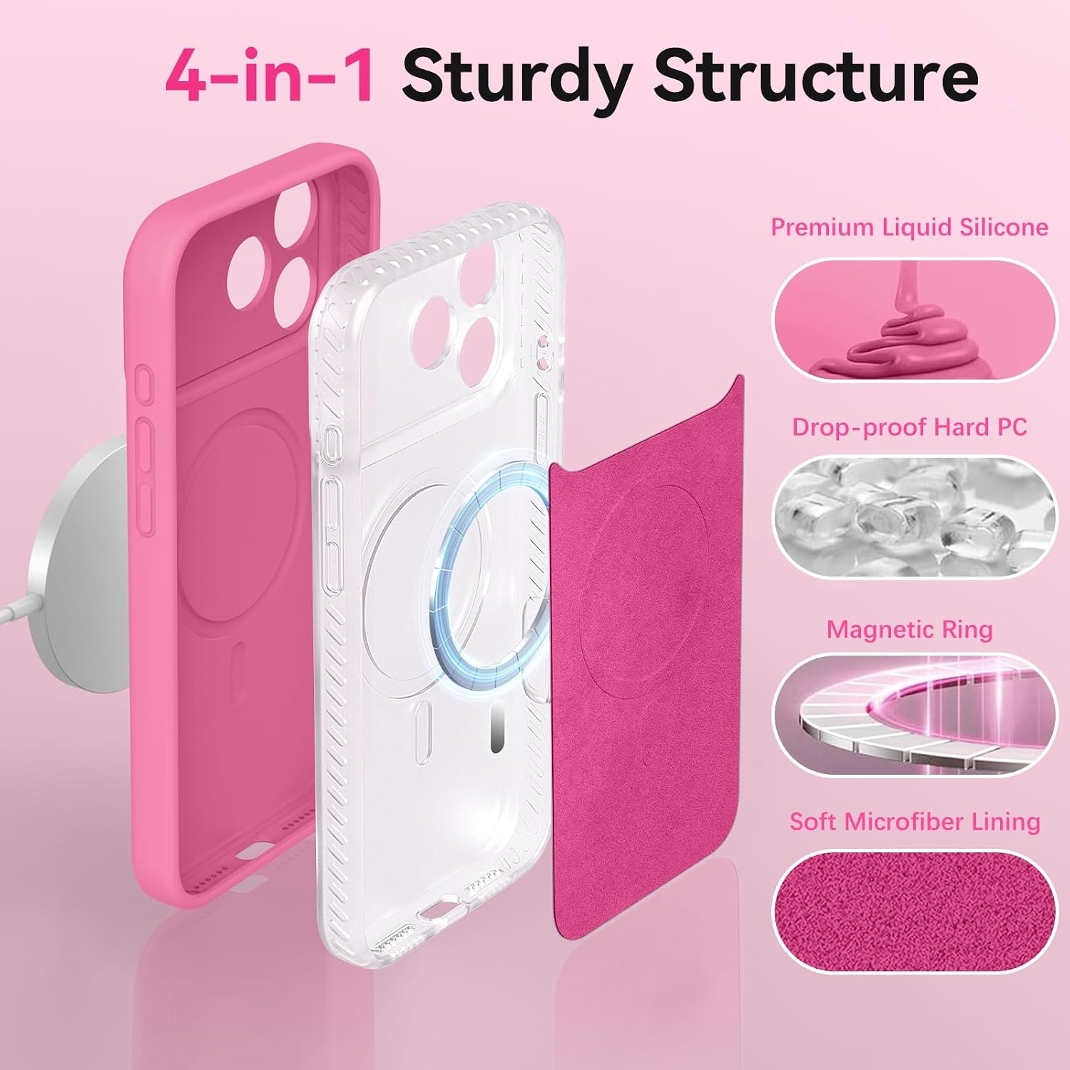 VENINGO Silicone for iPhone 18 Pro Max Case Magnetic, Raspberry Pink image 4
