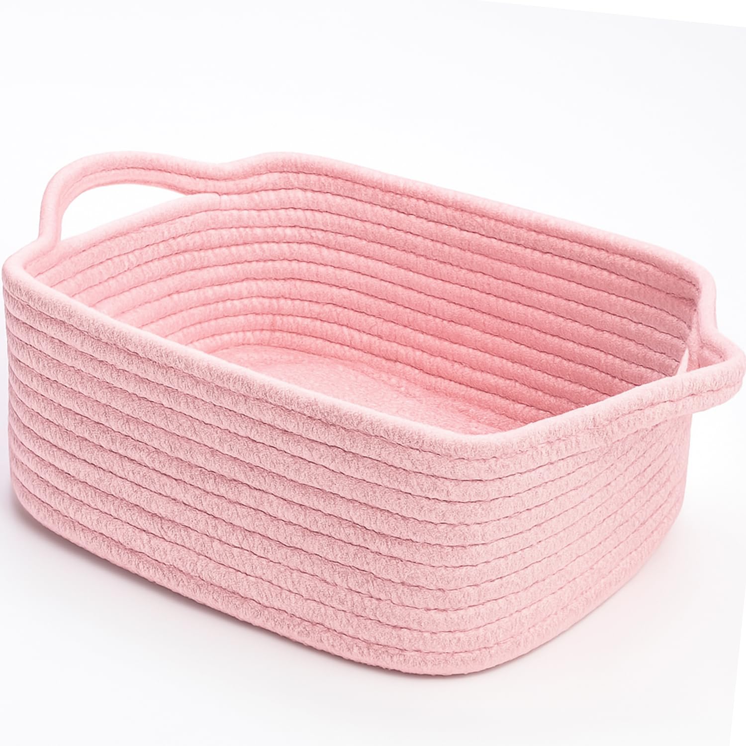 Cesta de regalo tejida rosa – Cestas organizadoras de cuerda de algodón de 15 x 10 x 5 pulgadas para artículos de bebé o juguetes para gatos y perros – Lindo contenedor de almacenamiento