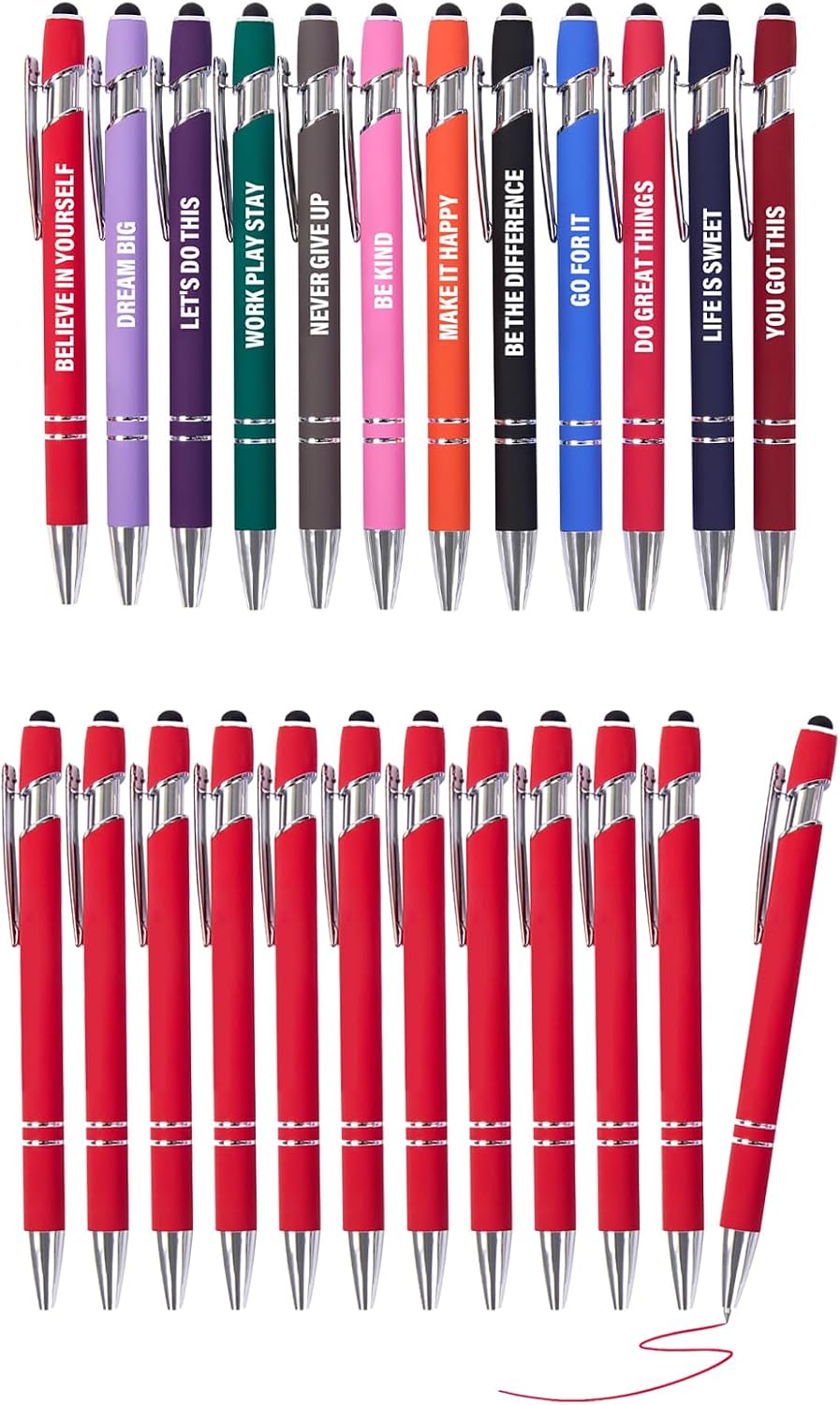 Actsun Funny Black-Ink Stylus Pens 12-Pack + Red Gel Ink Pens 12-Pack Bundle