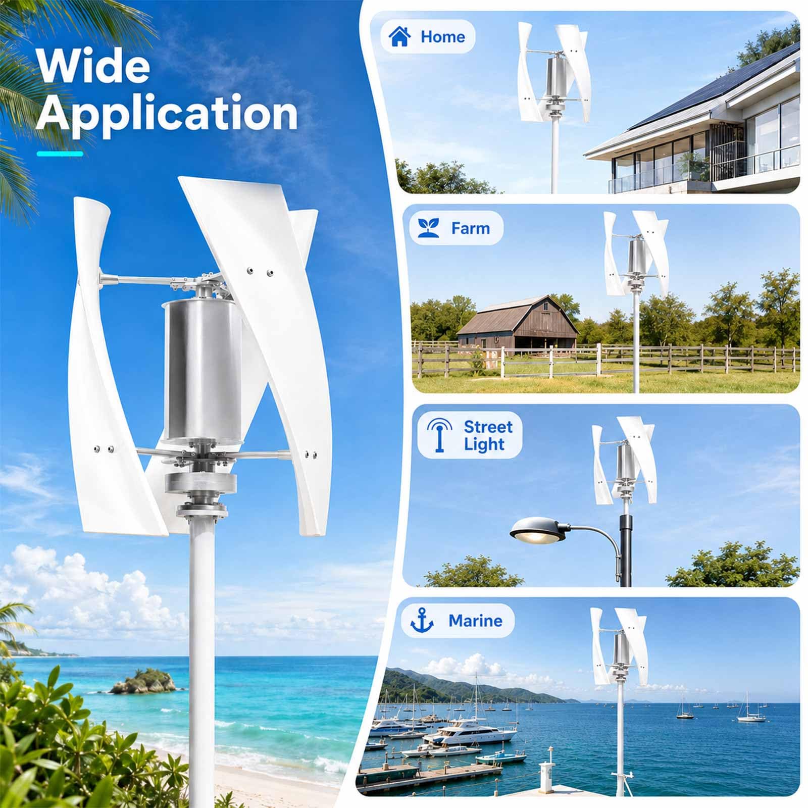 20.000 W Home Asse Verticale Kit Turbina Eolica Levitazione Magnetica Generatore di Turbina Eolica Portatile per Campeggio/Barca/Capannone