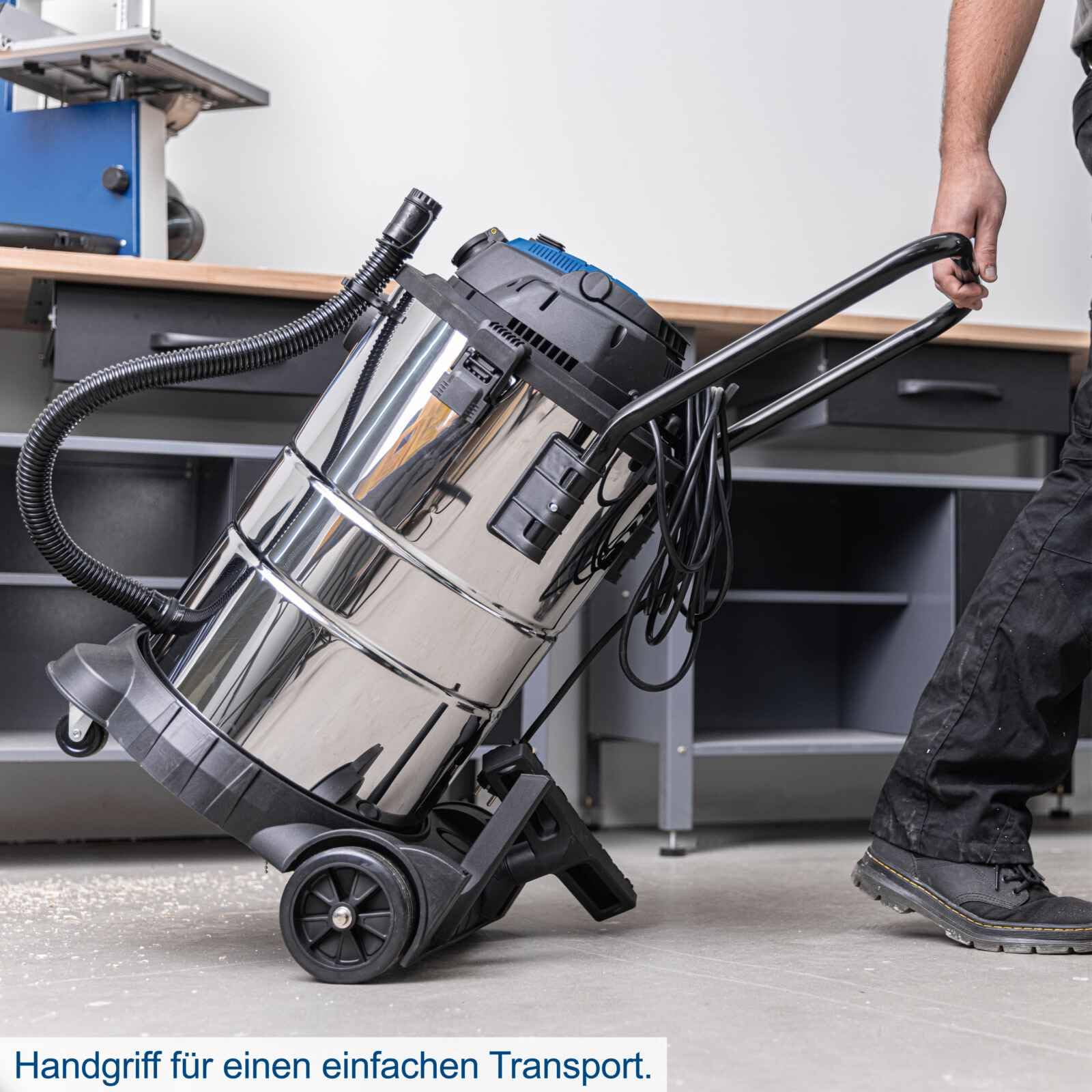 Scheppach Aspirador en seco y húmedo VC50 | 50L recipiente de acero inoxidable y accesorios | 1400 W de potencia | potencia de succión 20 kPa | Tubo telescópico, enchufe para herramientas y cierre