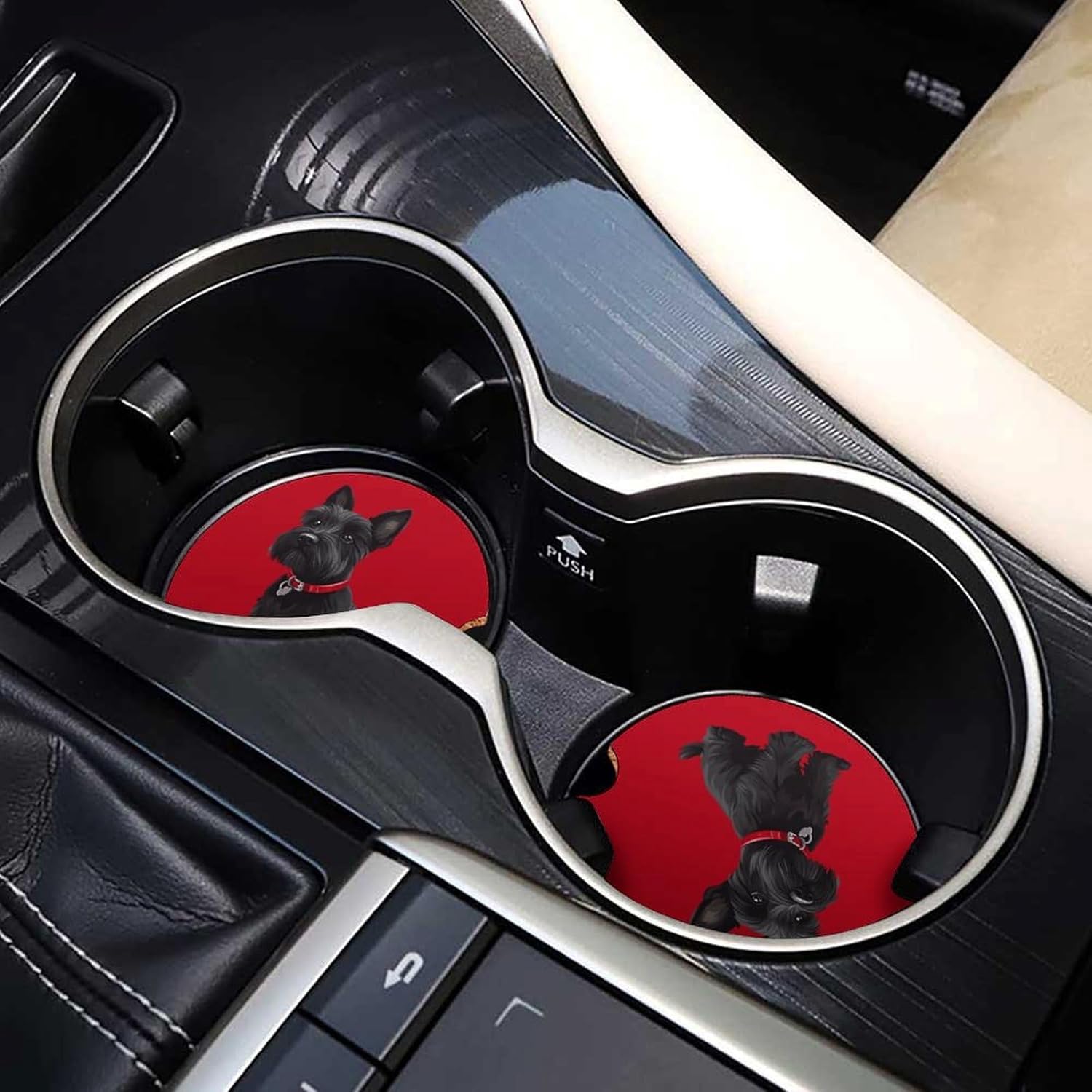 Black Scottish Terrier Cute Car Coasters 2.56 Inch Absorbent Cup Holder for Drinks Auto Interior Accessories