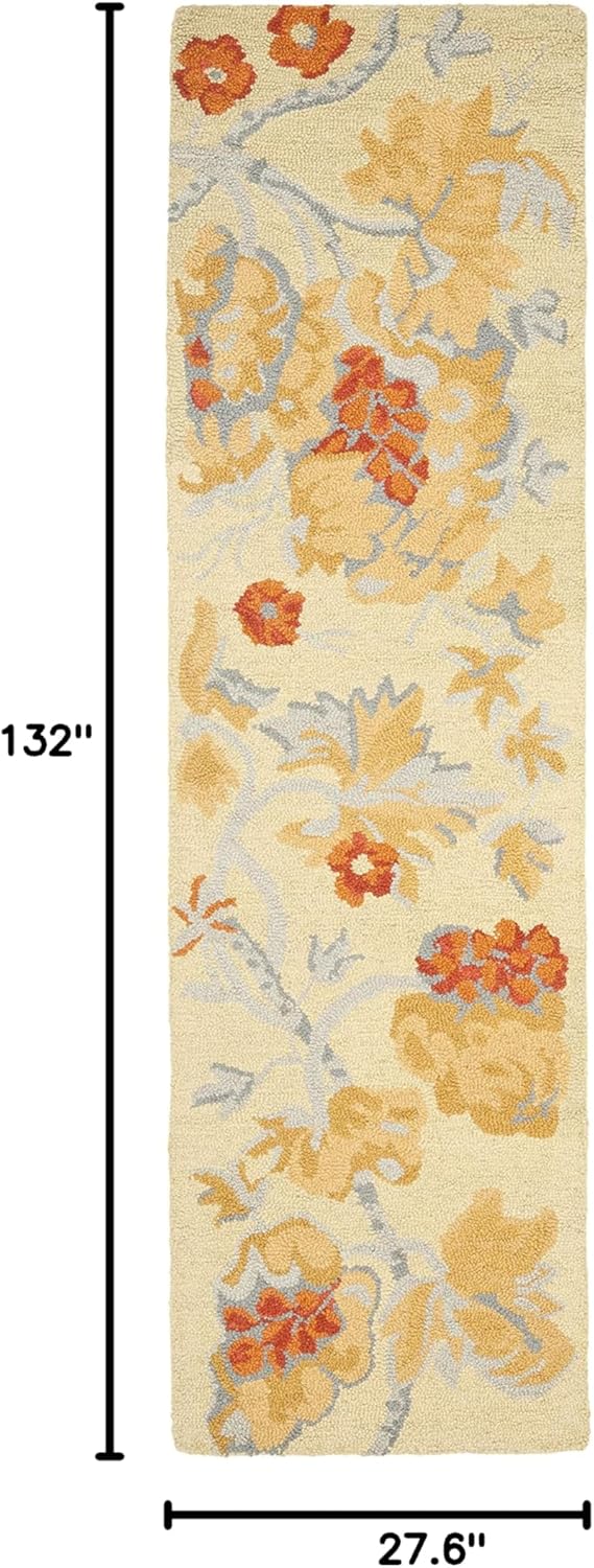 SAFAVIEH Blossom Collection 2'3" x 11' Beige / Multi BLM922A Handmade Floral Premium Wool Runner Rug