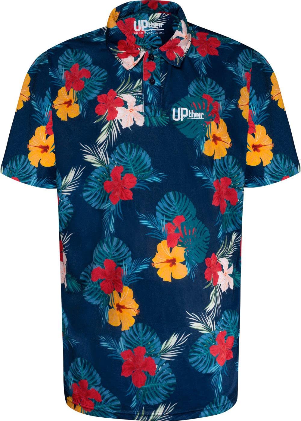 Uptheir Mens Lars Tall Tropical Floral Print Polo Shirt - Blue - MT