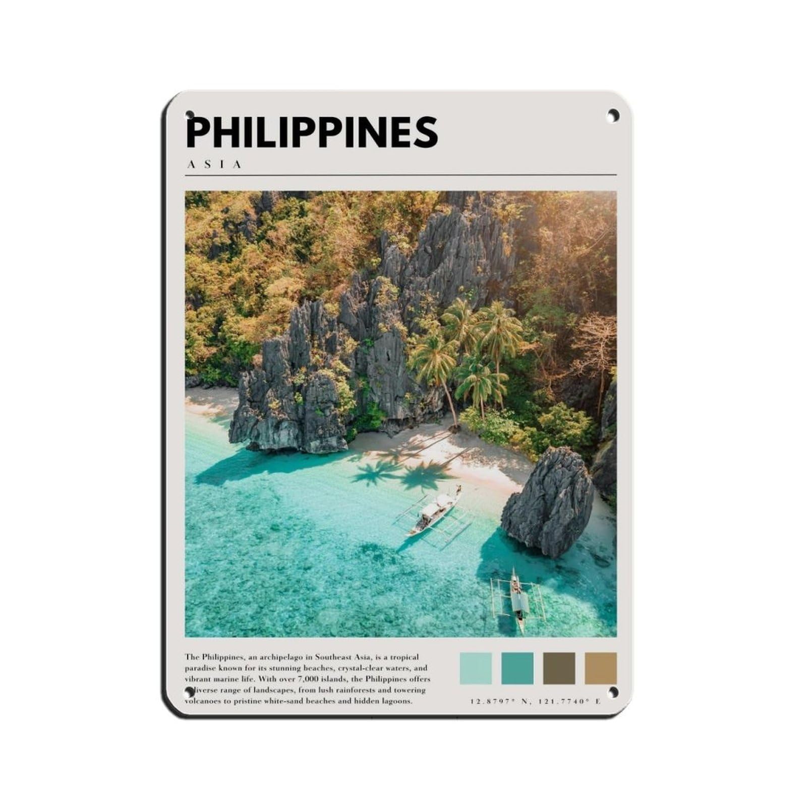 Philippines Art Philippines Poster Retro Poster Metal Tin Sign Chic Art Retro Iron Painting Bar People Cave Cafe Family Garage Poster Wall Decoration 12x16inch(30x40cm)