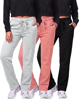 3 Pack Womens Fleece Sweatpants Open Bottom Lounge