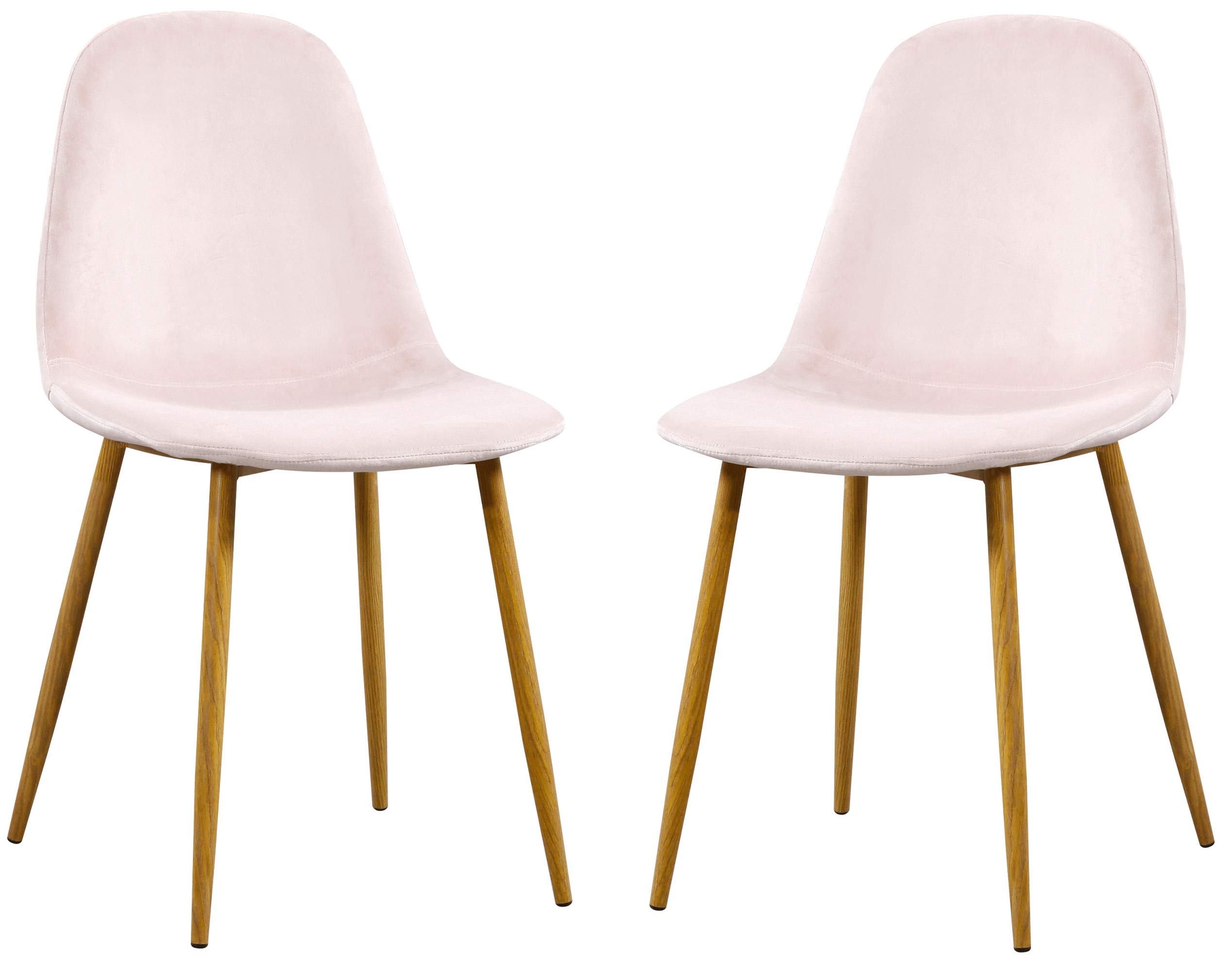 Charles Jacobs 2 x Modern Dining Chairs with Oak Effect Legs - Pink Velvet