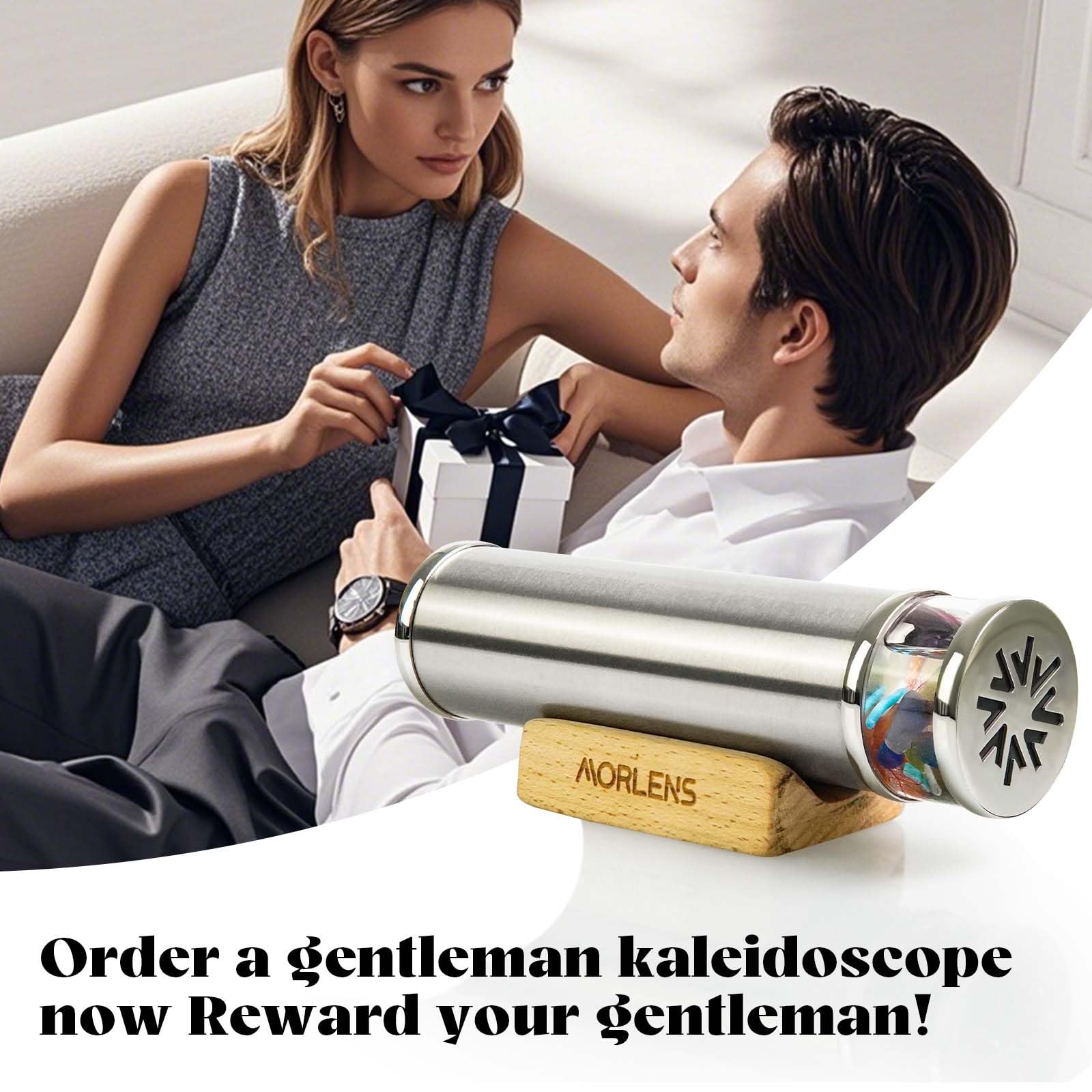 Kaléidoscope classique en acier inoxydable fait à la main, avec cristaux d'agates naturelles et pierres de guérison, kaléidoscope pour adultes, cadeau d'anniversaire pour homme 13,5 cm