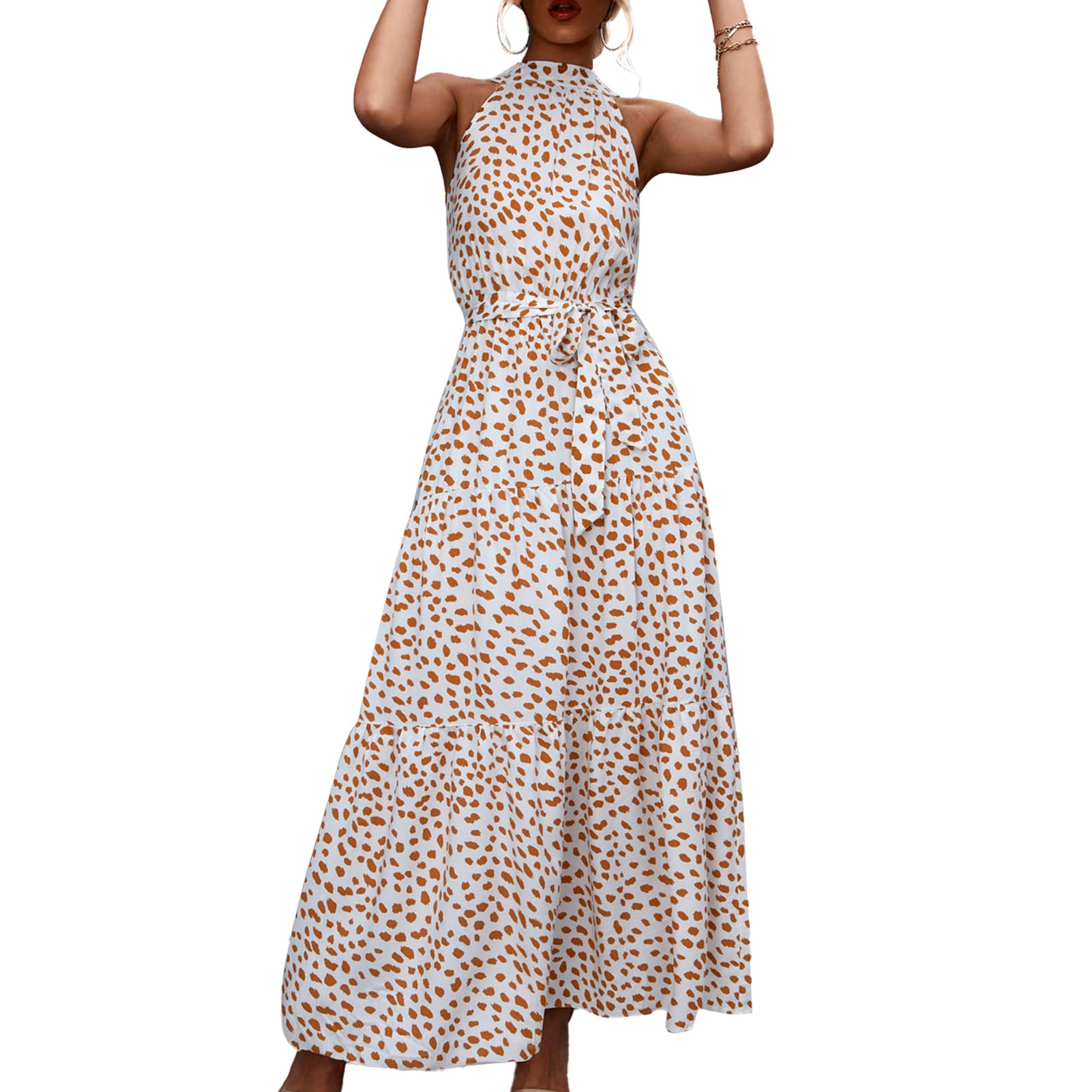 Ausla Vestidos sin Mangas para Mujer, Vestido Largo Bohemio con Cuello Halter, Vestido Bohemio de Verano Sexy, Vestido Informal de Línea A, Vestido de Sol de Playa Oscilante