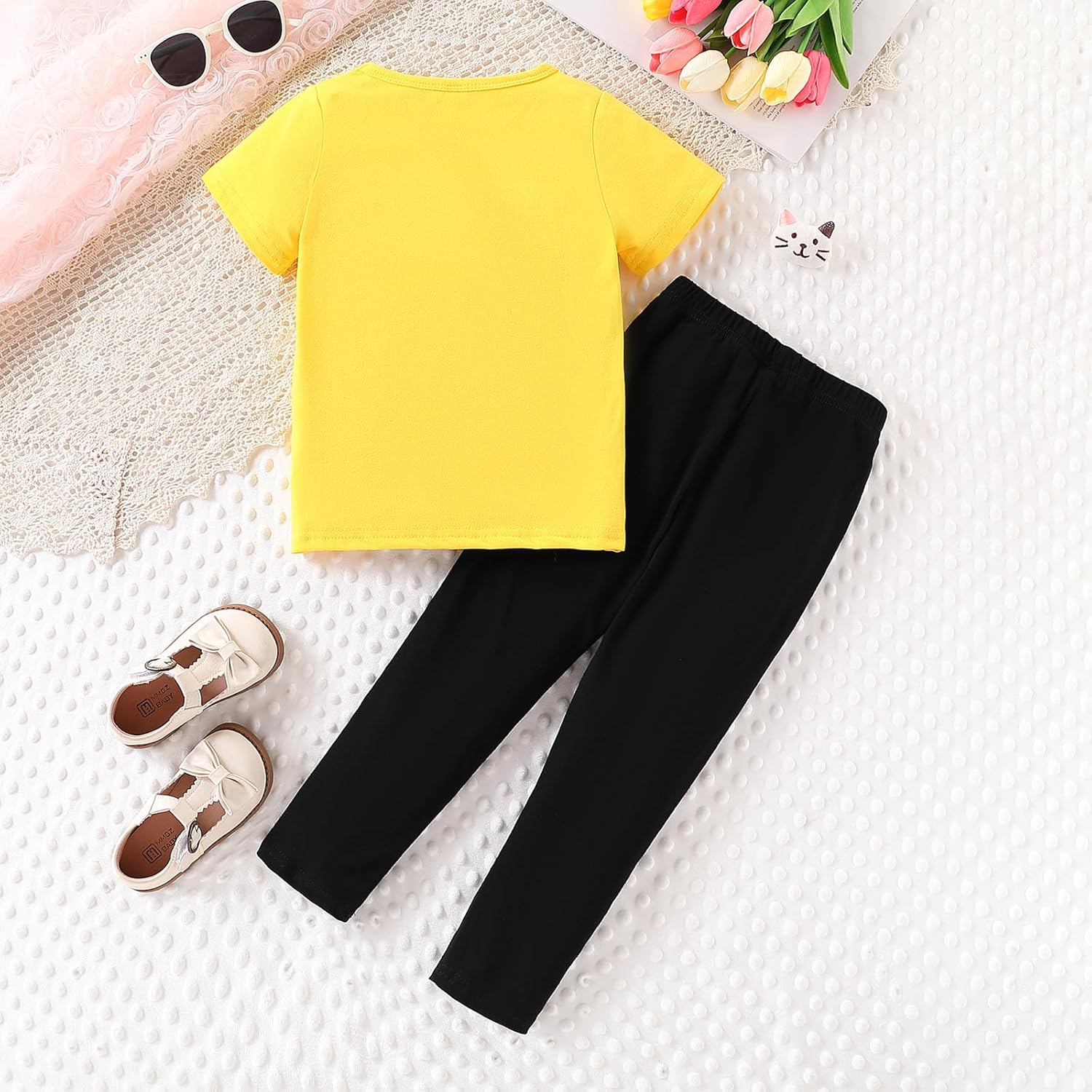 4-8T Toddler Girl Clothes Cat face print Short Sleeve Top+Pants Outfits Girl Spring and summer 2-Piece Set - Image 7